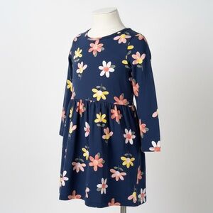 100% Cotton Long Sleeve Blue Flower Pattern Girl's Dress Size 5/5A